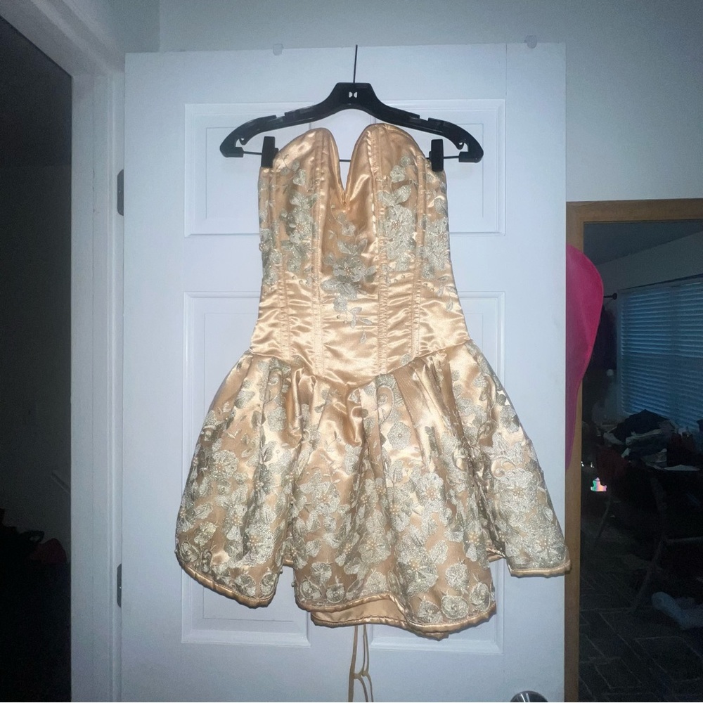 Steel Boned Champaign Corset Dress Size Small